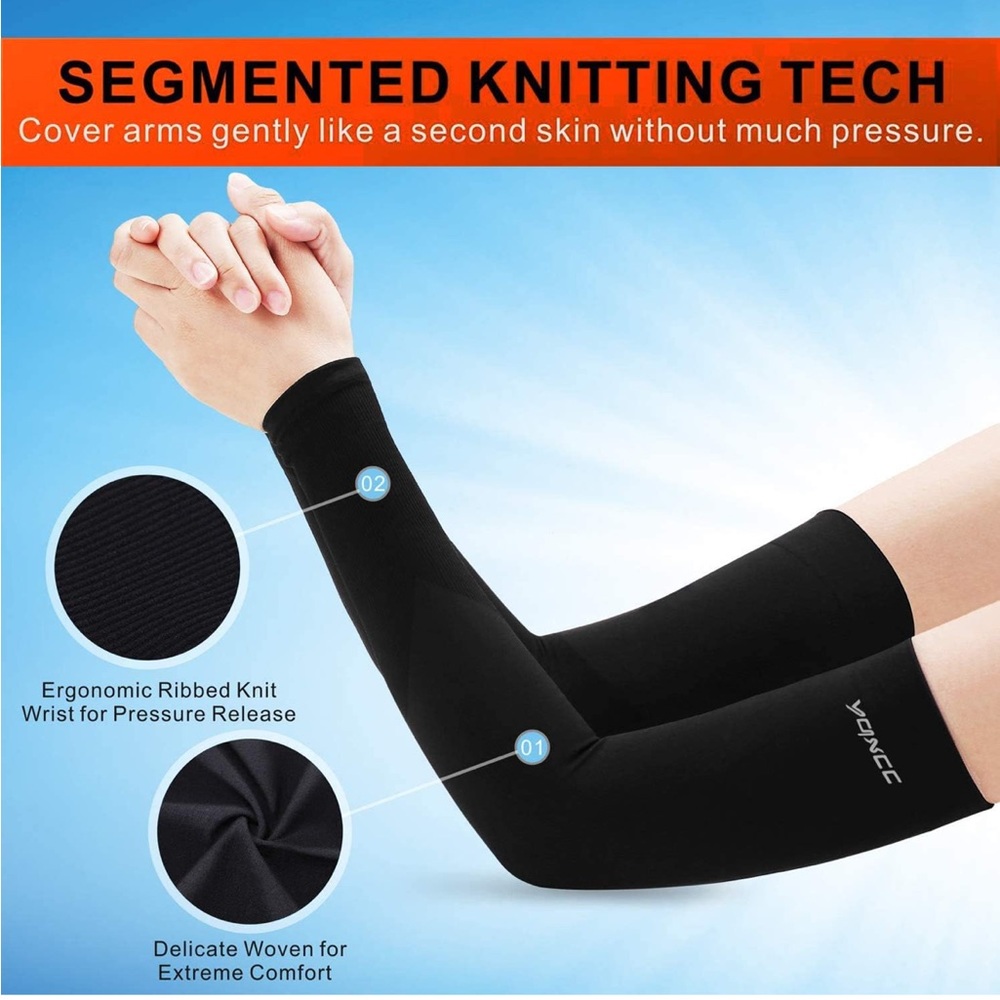 3 Black Arm Sleeves with Segmented Knitting Tech